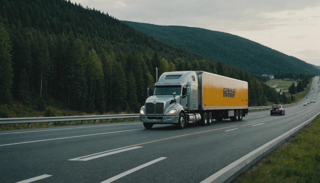 Moving truck on a highway with scenic background, representing long-distance moves and tips for using transporters.