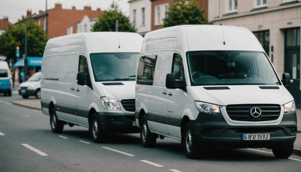 Comparison between renting and buying a van, with a question mark in the center.