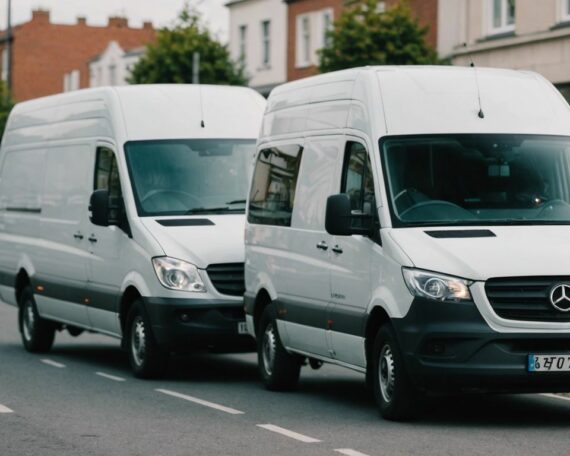 Comparison between renting and buying a van, with a question mark in the center.