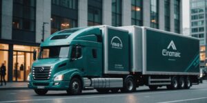 Futuristic moving trucks showcasing modern design and eco-friendliness.