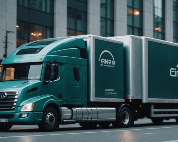 Futuristic moving trucks showcasing modern design and eco-friendliness.