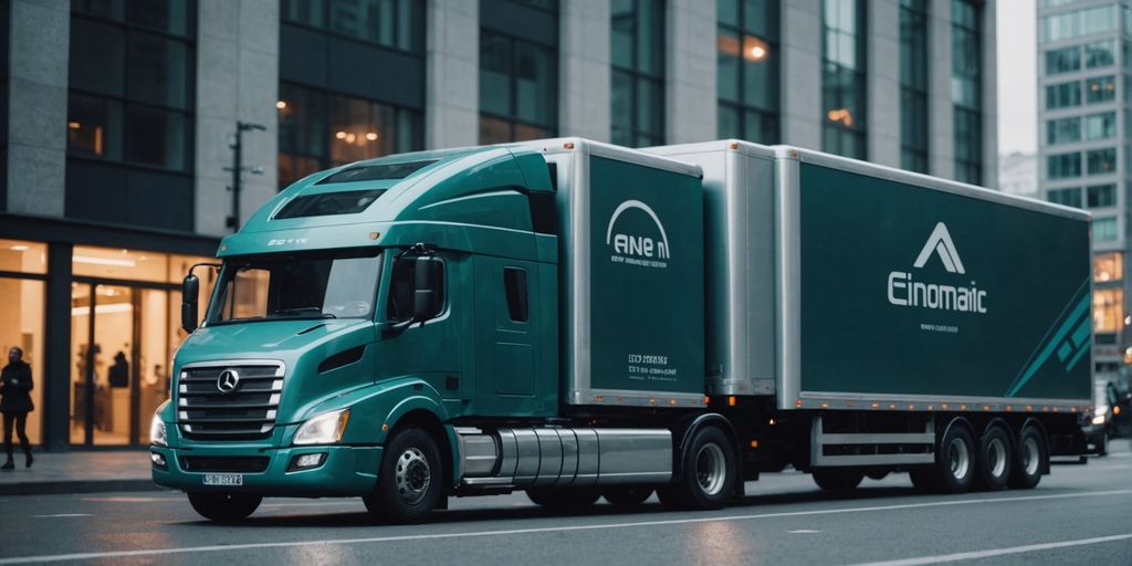 Futuristic moving trucks showcasing modern design and eco-friendliness.