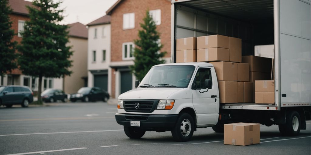 Checklist and moving truck with boxes around it
