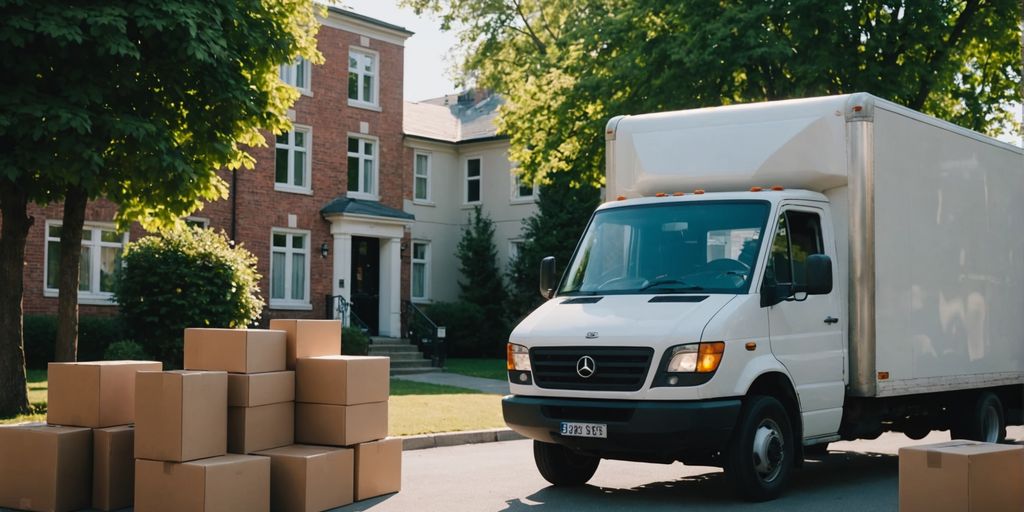 Moving truck loaded with boxes and furniture